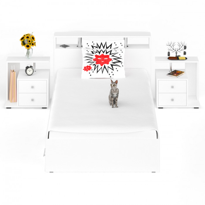 Камелия Кровать с ящиками 1200 + две тумбы, белый