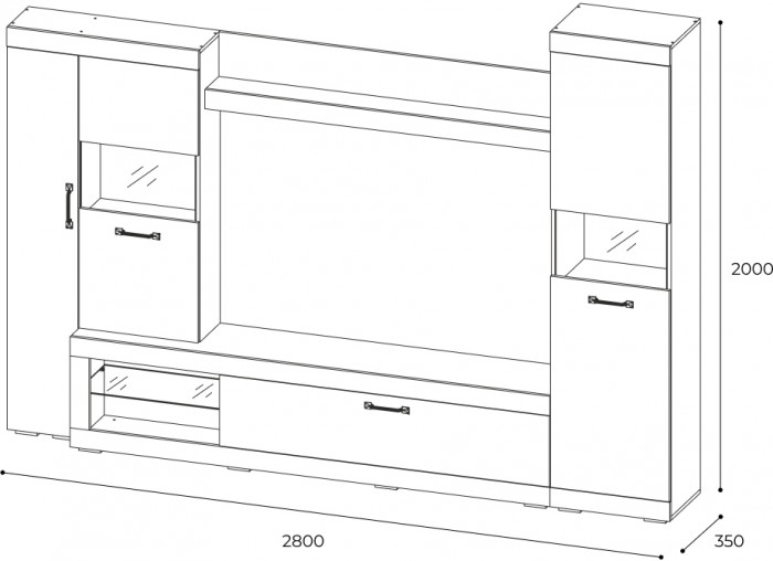 Стенка в гостиную Тесла ГС-01, дуб каньон/белый