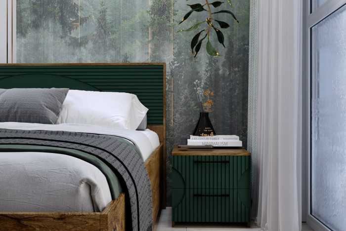 Тумба прикроватная "Монтале" - Дуб канзас/Зеленый матовый