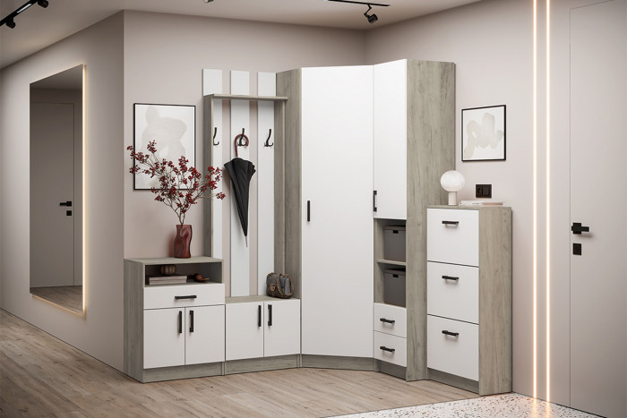 Шкаф угловой Вега, Дуб крафт серый, Белый