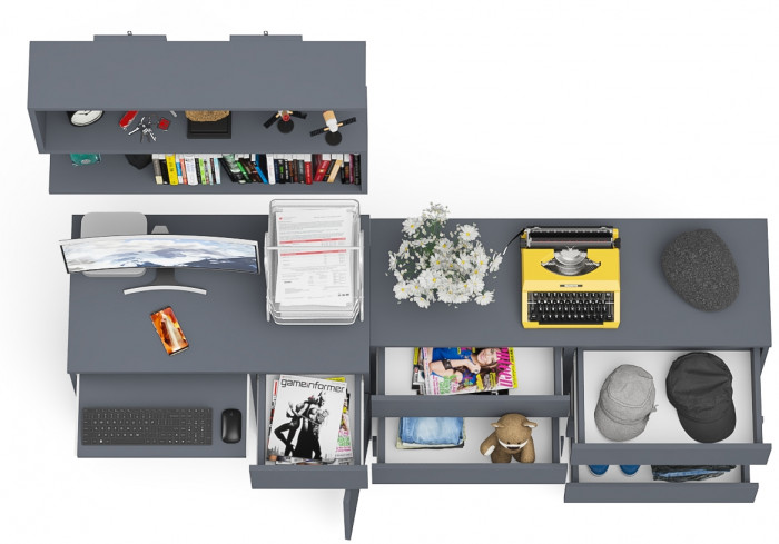 Мори Стол компьютерный МС-1 правый + Комод МК1200.6 + Полка 900, цвет графит, ШхГхВ 210,4х50х209,6 см., НЕ универсальная сборка