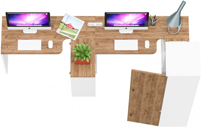 Лидер-8 Стол + Стол + Пенал МД 21Б, белый шагрень/крафт золото