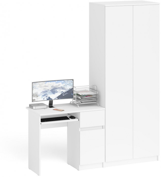Мори компьютерный стол МС-1 правый + Шкаф МШ800.1, белый