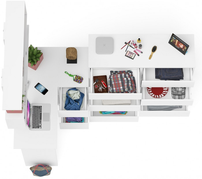 Мори компьютерный стол МС-16 правый + Комод МК1200.10 + Полка 1200, белый