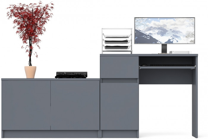 Мори Стол компьютерный МС-1 левый + Тумба МА900.1, цвет графит, ШхГхВ 180,4х50,4х76,6 см., выдвижной ящик слева, НЕ универсальная сборка