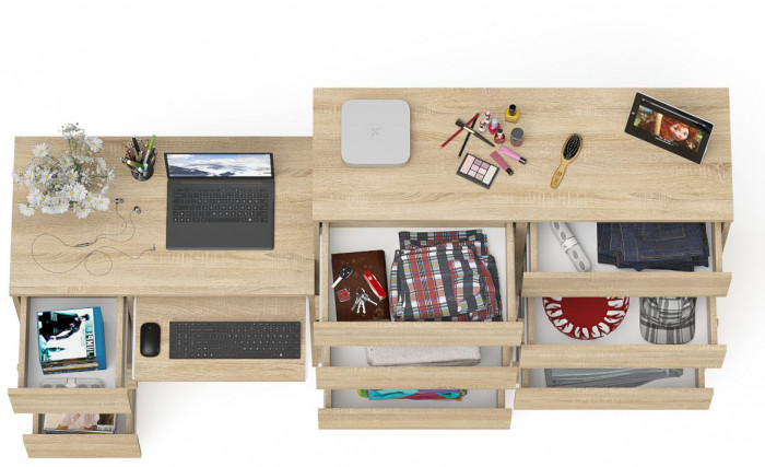 Мори Стол компьютерный МС-6 левый + Комод МК1200.10, цвет дуб сонома, ШхГхВ 210,4х50х115 см., выдвижные ящики слева, НЕ универсальная сборка