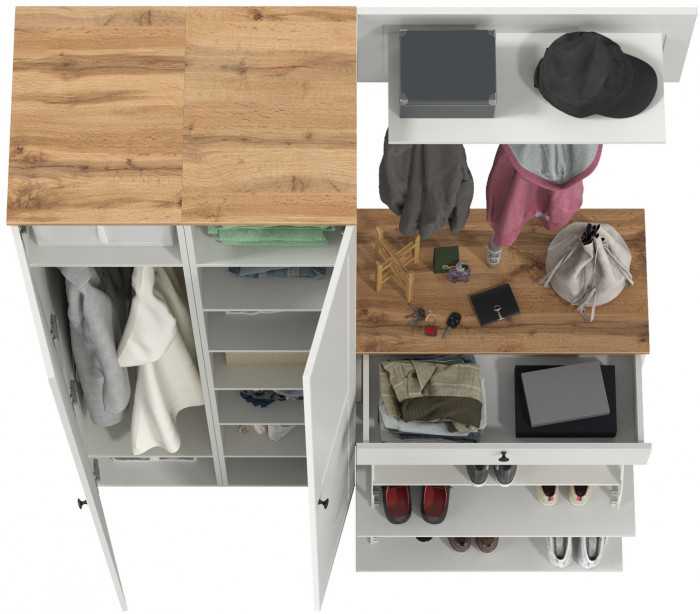 Остин Прихожая 35, цвет белый шагрень/дуб крафт золотой, ШхГхВ 160х54,3х229,6 см., универсальная сборка