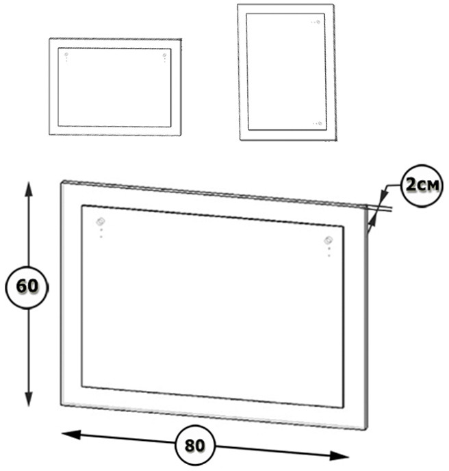 Камелия Зеркало, цвет дуб сонома, ШхГхВ 80х2х60 см., можно вешать за подвесы горизонтально или вертикально