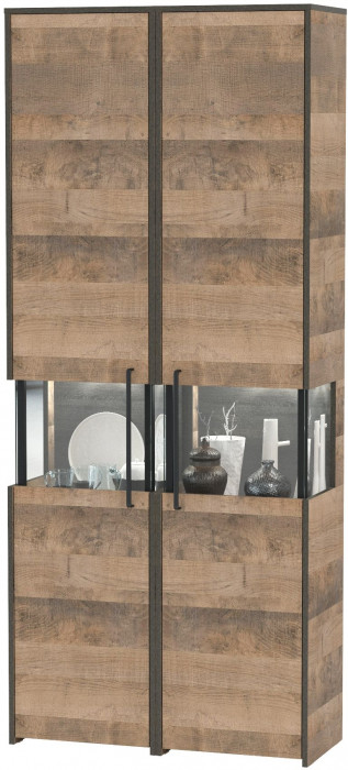 Трувор 13.205 Шкаф-пенал с витриной + 13.205 Шкаф-пенал с витриной, цвет дуб гранж песочный/интра, ШхГхВ 89,6х37х210 см., универсальная сборка