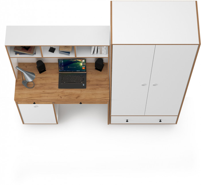 Вуди Компоновка № 20, цвет белый премиум/дуб крафт золотой, ШхГхВ 196х52,7х205 см., универсальная сборка