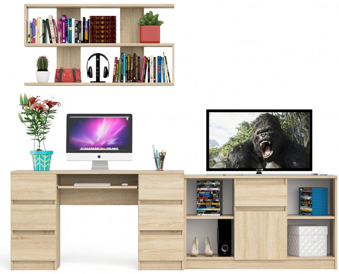 Мори компьютерный стол МС-2 + Тумба МТВ1204.1 + Полка 1200, дуб сонома