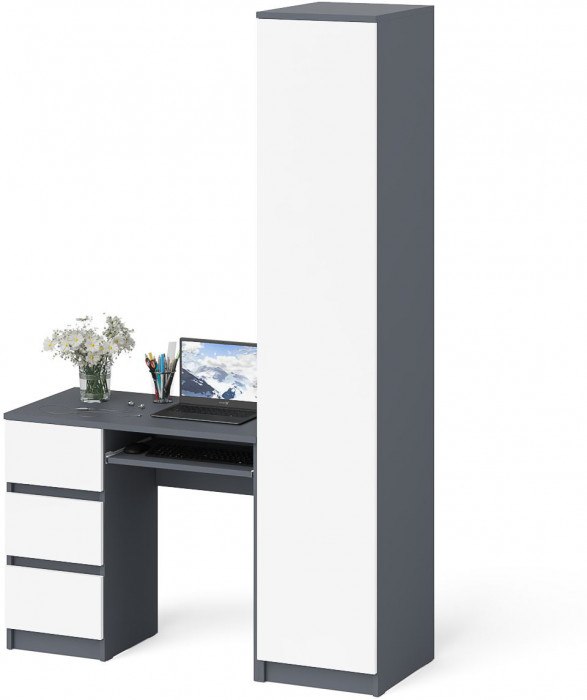 Мори Стол компьютерный МС-6 левый + Пенал МШ400.1, цвет графит/белый, ШхГхВ 130,4х50,4х209,6 см., выдвижные ящики слева, НЕ универсальная сборка