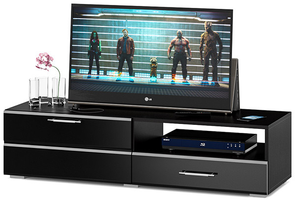 Тумба под ТВ Ларго 1, корпус венге/фасады МДФ чёрный глянец