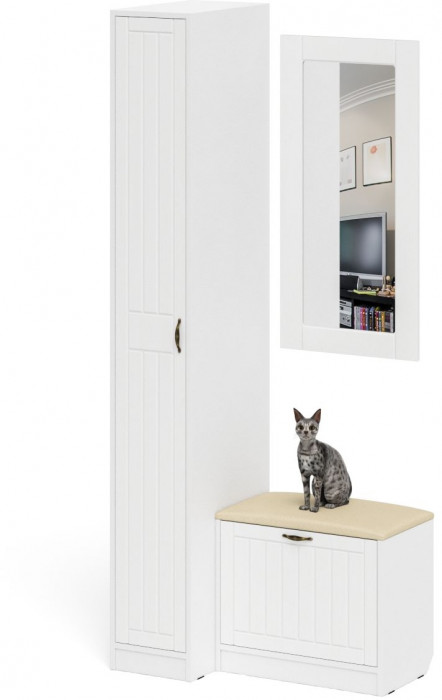 Прихожая П-6 Компоновка № 40, цвет белая шагрень/фасады МДФ белое дерево фрезеровка прованс, ШхГхВ 90х50х210 см., универсальная сборка