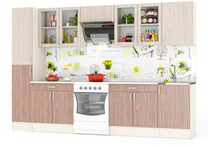Кухня Мери 10 ШВ500+ШВС800+ШВв600+ШВС800+Пенал кухонный 40 см.+ШНМ500+ШН1Я800+ШН1Я800, дуб/ясень шимо светлый/тёмный