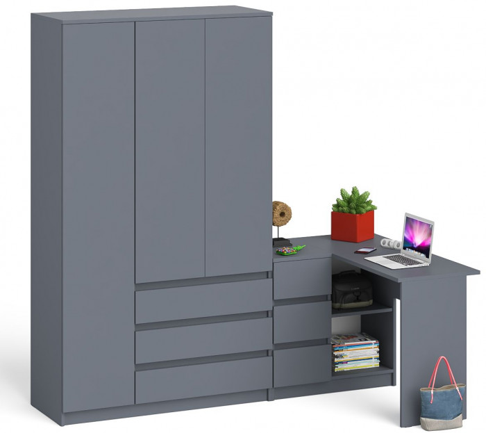 Мори компьютерный стол МС-16 левый + Шкаф МШ1200.1, графит