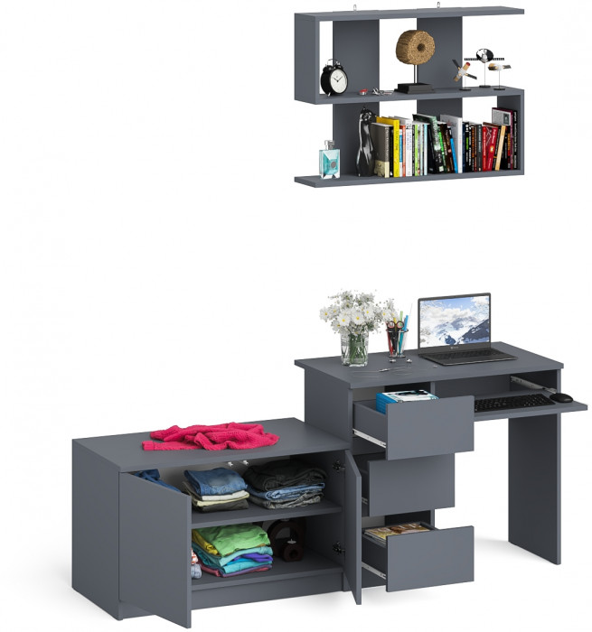 Мори компьютерный стол МС-6 левый + Тумба МА900.1 + Полка 900, графит