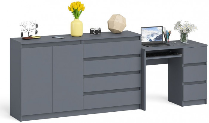 Мори компьютерный стол МС-6 правый + Комод МК1600.1, графит