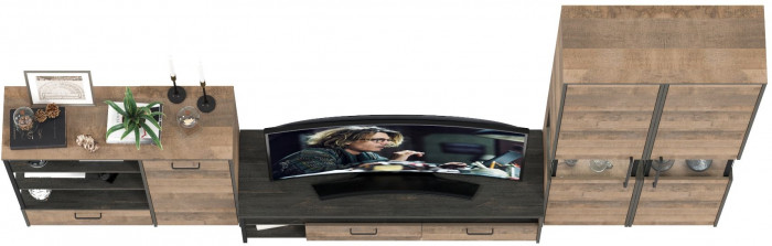 Трувор Гостиная 036, цвет дуб гранж песочный/интра, ШхГхВ 348,4х45,4х210 см., универсальная сборка