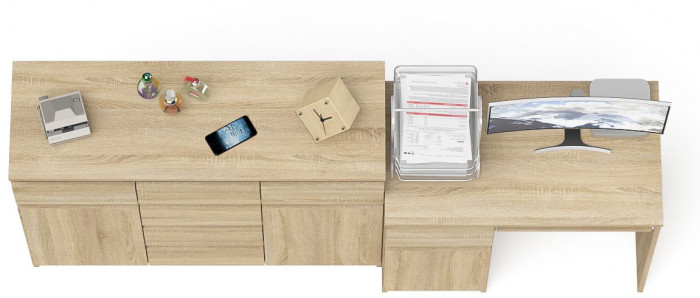 Мори Стол компьютерный МС-1 левый + Комод МК1200.4, цвет дуб сонома, ШхГхВ 210,4х50х94 см., выдвижной ящик слева, НЕ универсальная сборка