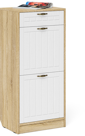 Прихожая П-6 Тумба для обуви 2 секции, дуб сонома/фасады МДФ белое дерево фрезеровка прованс