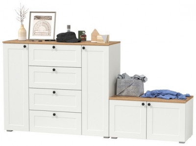 Остин 16.221 Комод + 13.257 Тумба, цвет белый шагрень/дуб крафт золотой, ШхГхВ 200х41,9х99,3 см., универсальная сборка