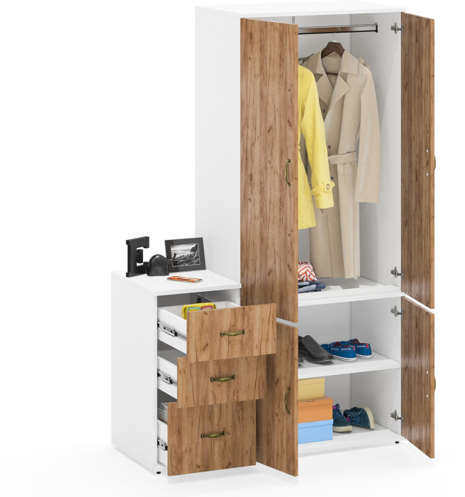 Лидер-8 Шкаф МД 19Б + Тумба МД 3.16, цвет белый шагрень/крафт золото, ШхГхВ 120х50х190 см., универсальная сборка