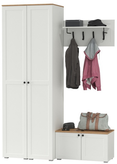 Остин Прихожая 37, цвет белый шагрень/дуб крафт золотой, ШхГхВ 160х54,3х229,6 см., универсальная сборка