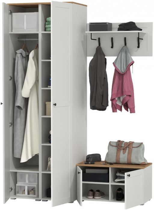 Остин Прихожая 37, цвет белый шагрень/дуб крафт золотой, ШхГхВ 160х54,3х229,6 см., универсальная сборка