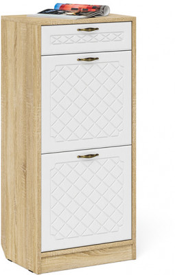 Прихожая П-6 Тумба для обуви 2 секции, дуб сонома/фасады МДФ белое дерево фрезеровка ромб