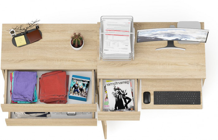 Мори компьютерный стол МС-1 левый + Комод МК800.1, дуб сонома