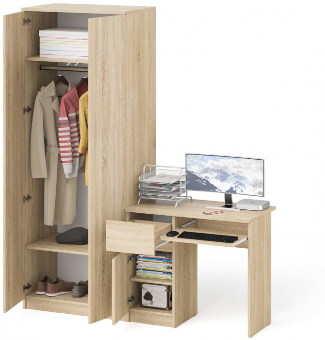 Мори компьютерный стол МС-1 левый + Шкаф МШ800.1, дуб сонома