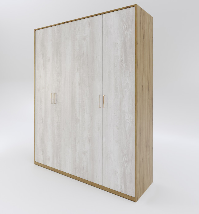 Шкаф для одежды 4-х дверный "Мишель" - Дуб наварра/Бетон пайн светлый