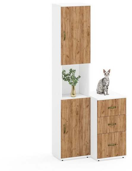 Лидер-8 Пенал + Тумба МД 3.16, белый шагрень/крафт золото