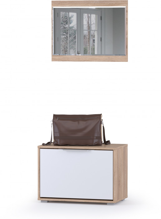 Куба Прихожая 2, обувница 13.58 + Зеркало, цвет дуб сонома/белый премиум, ШхГхВ 65х38,3х180 см.
