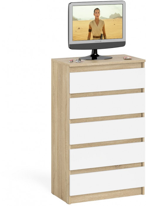 Мори Комод МК700.5, цвет дуб сонома/белый, ШхГхВ 70,4х41х114 см.