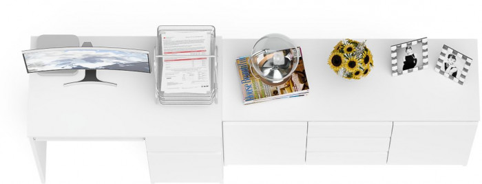 Мори Стол компьютерный МС-1 правый + Комод МК1200.3, цвет белый, ШхГхВ 210,4х50х76,6 см., выдвижной ящик справа, НЕ универсальная сборка