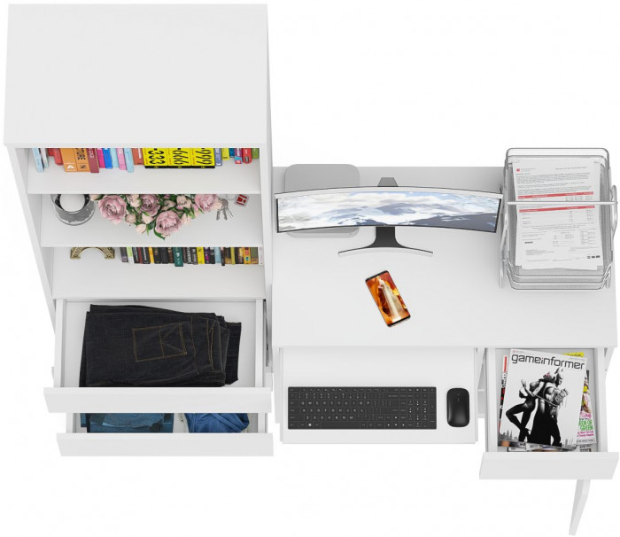 Мори Стол компьютерный МС-1 правый + Стеллаж МСТ600.3, цвет белый, ШхГхВ 150,4х50х179,6 см., выдвижной ящик справа, НЕ универсальная сборка