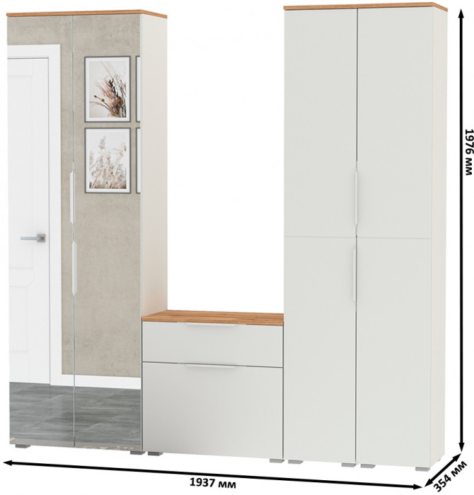 Октава Прихожая 28, белый шагрень/дуб крафт золотой/фасады МДФ белый шагрень