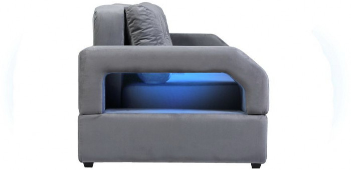 Диван-еврокнижка Манчестер, пружинный блок, 160х195, подсветка, велюр серый