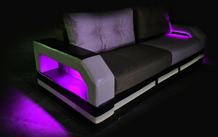 Диван-еврокнижка Манчестер, пружинный блок, 160х195, подсветка, велюр серый