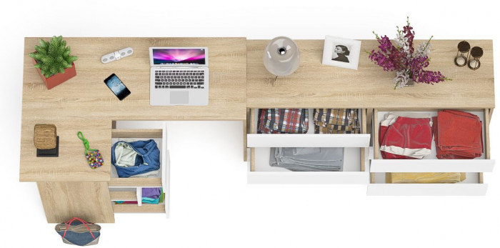 Мори компьютерный стол МС-16 левый + Комод МК1380.6, дуб сонома/белый