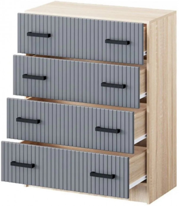 Карина-6 МДФ Комод 4 ящика (Графит, Дуб Сонома)