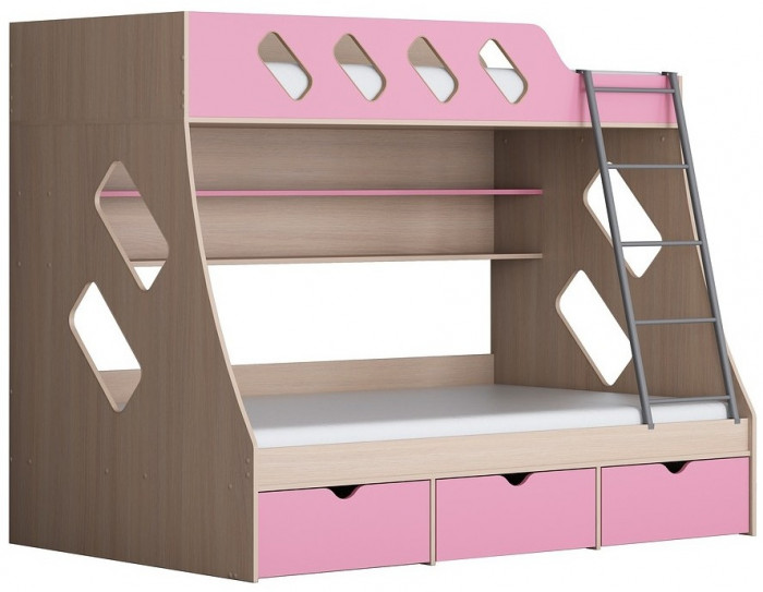 Дельта-20.01 Детская двухъярусная кровать с лестницей (Оранжевый, Ясень шимо светлый)