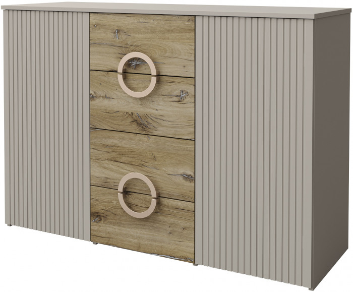 Комод 2 двери/4 ящика "Виола" - Персидский жемчуг/Дуб Флагстафф песочный