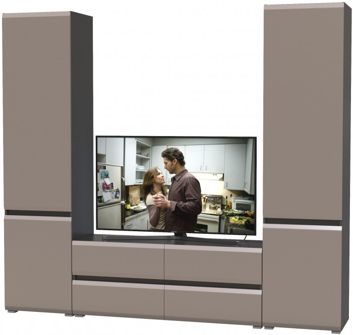 Сидней Комплектация № 007, цвет корпус: антрацит/фасады: МДФ веллюто капучино, ШхГхВ 229,9х41,3х205,2 см., ниша для ТВ 129х41х100 см., универс. сборка