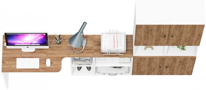 Лидер-8 Стол + Пенал + Пенал, белый шагрень/крафт золото