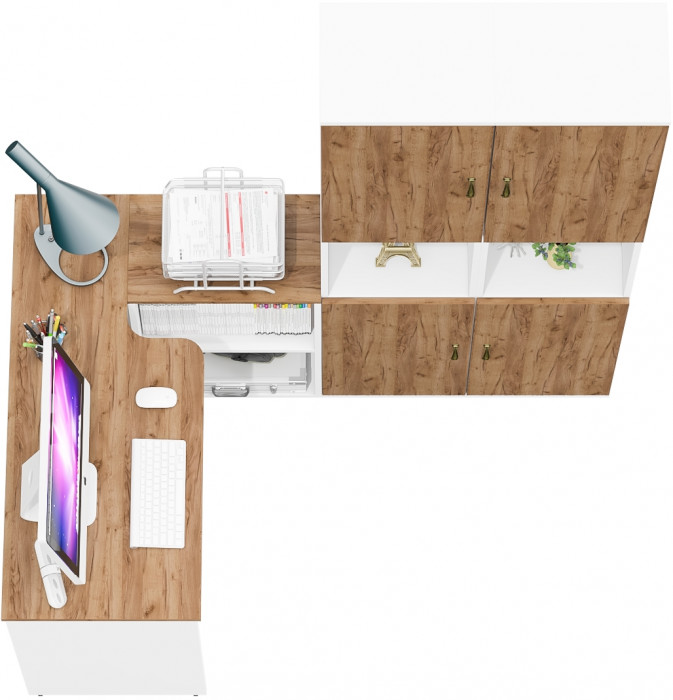 Лидер-8 Стол + Пенал + Пенал, белый шагрень/крафт золото