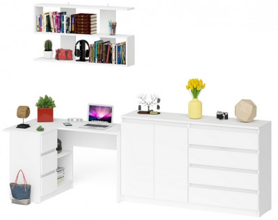Мори компьютерный стол МС-16 левый + Комод МК1600.1 + Полка 1200, белый