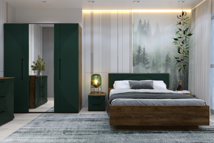 Кровать КИНГ-САЙЗ 180х200 "Монтале" с ПМ - Дуб канзас/Зеленый матовый